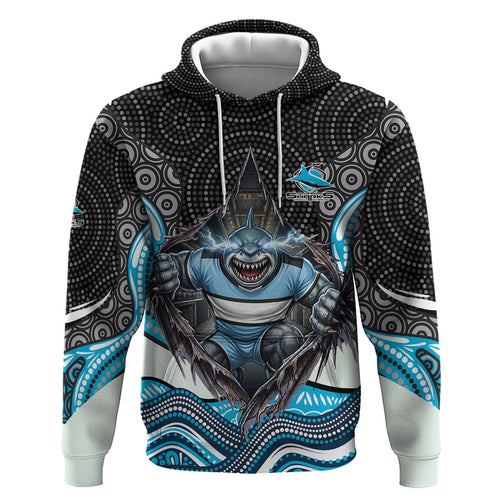 Cronulla Sutherland Sharks Hoodie The Scream of Lightning Eyes - Indigenous Dot Ripping Effect