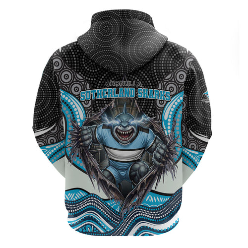 Cronulla Sutherland Sharks Hoodie The Scream of Lightning Eyes - Indigenous Dot Ripping Effect