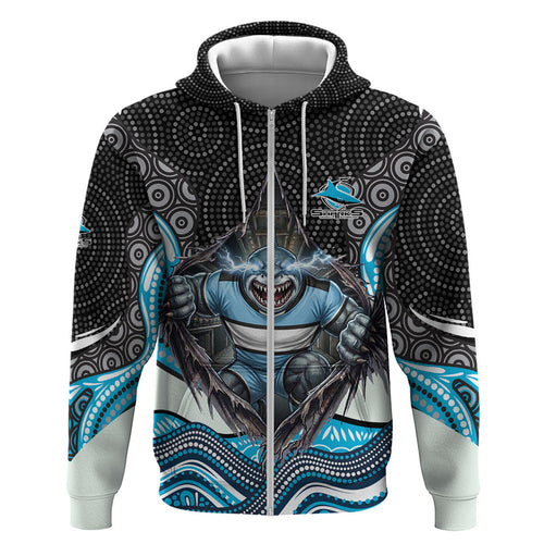 Cronulla Sutherland Sharks Hoodie The Scream of Lightning Eyes - Indigenous Dot Ripping Effect
