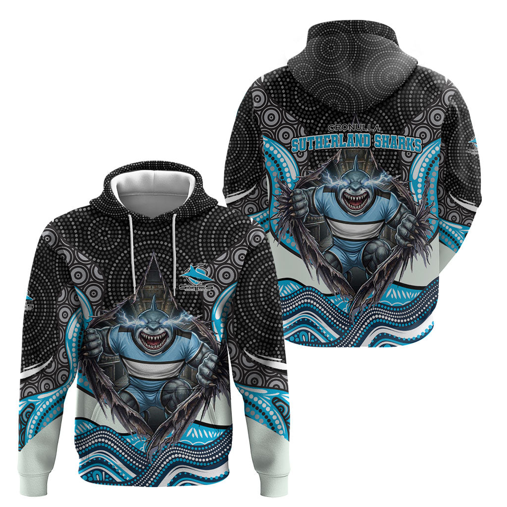 Cronulla Sutherland Sharks Hoodie The Scream of Lightning Eyes - Indigenous Dot Ripping Effect