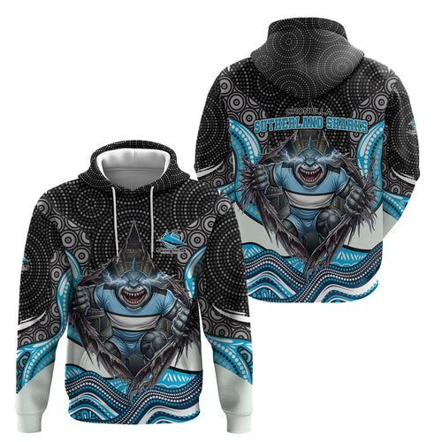 Cronulla Sutherland Sharks Hoodie The Scream of Lightning Eyes - Indigenous Dot Ripping Effect