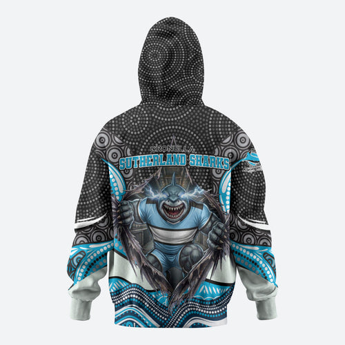 Cronulla Sutherland Sharks Hoodie The Scream of Lightning Eyes - Indigenous Dot Ripping Effect