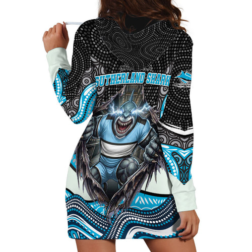 Cronulla Sutherland Sharks Hoodie Dress The Scream of Lightning Eyes - Indigenous Dot Ripping Effect