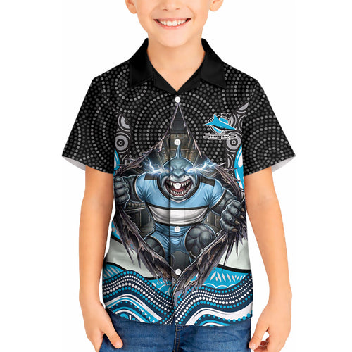 Cronulla Sutherland Sharks Kid Hawaiian Shirt The Scream of Lightning Eyes - Indigenous Dot Ripping Effect