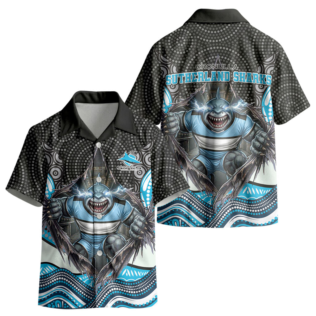 Cronulla Sutherland Sharks Kid Hawaiian Shirt The Scream of Lightning Eyes - Indigenous Dot Ripping Effect