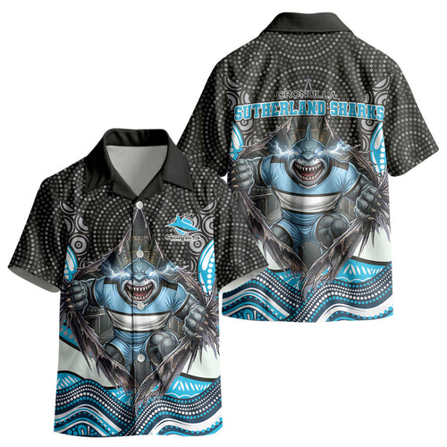 Cronulla Sutherland Sharks Kid Hawaiian Shirt The Scream of Lightning Eyes - Indigenous Dot Ripping Effect