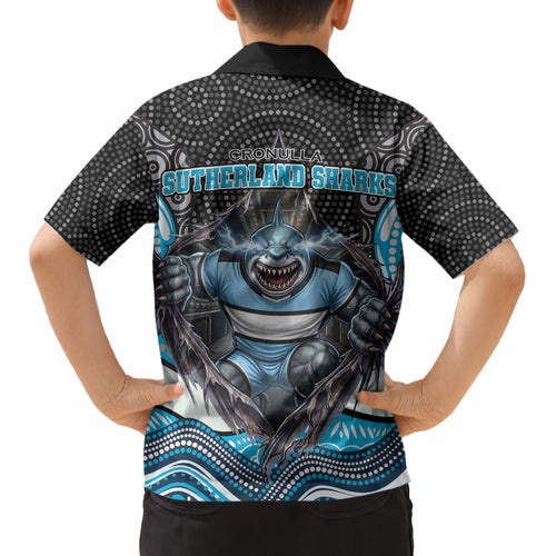 Cronulla Sutherland Sharks Kid Hawaiian Shirt The Scream of Lightning Eyes - Indigenous Dot Ripping Effect