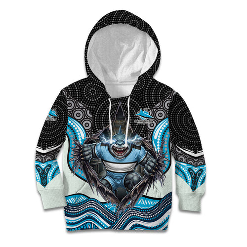 Cronulla Sutherland Sharks Kid Hoodie The Scream of Lightning Eyes - Indigenous Dot Ripping Effect