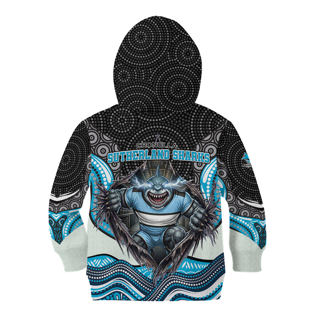 Cronulla Sutherland Sharks Kid Hoodie The Scream of Lightning Eyes - Indigenous Dot Ripping Effect