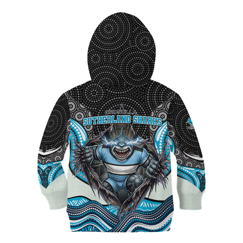 Cronulla Sutherland Sharks Kid Hoodie The Scream of Lightning Eyes - Indigenous Dot Ripping Effect