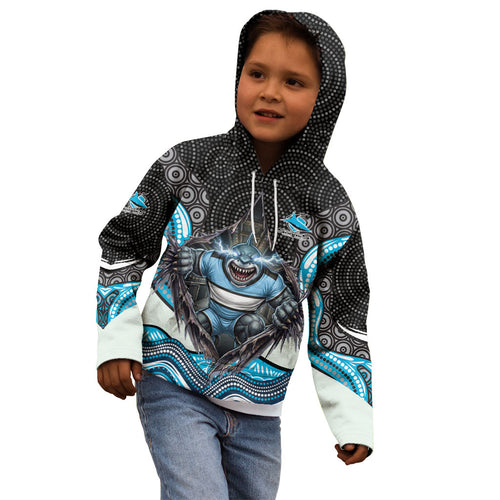 Cronulla Sutherland Sharks Kid Hoodie The Scream of Lightning Eyes - Indigenous Dot Ripping Effect