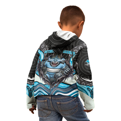 Cronulla Sutherland Sharks Kid Hoodie The Scream of Lightning Eyes - Indigenous Dot Ripping Effect