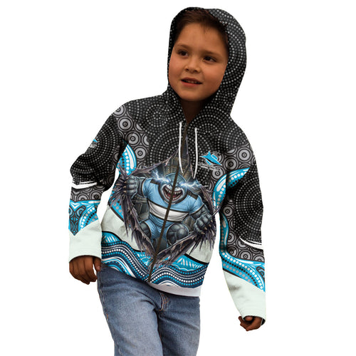 Cronulla Sutherland Sharks Kid Hoodie The Scream of Lightning Eyes - Indigenous Dot Ripping Effect