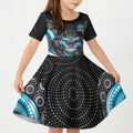 Cronulla Sutherland Sharks Kid Short Sleeve Dress The Scream of Lightning Eyes - Indigenous Dot Ripping Effect