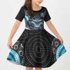Cronulla Sutherland Sharks Kid Short Sleeve Dress The Scream of Lightning Eyes - Indigenous Dot Ripping Effect