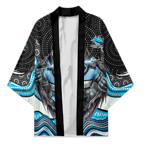 Cronulla Sutherland Sharks Kimono The Scream of Lightning Eyes - Indigenous Dot Ripping Effect