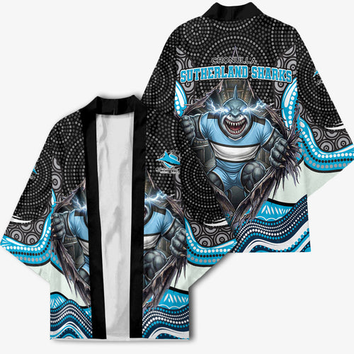 Cronulla Sutherland Sharks Kimono The Scream of Lightning Eyes - Indigenous Dot Ripping Effect