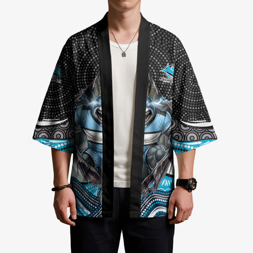 Cronulla Sutherland Sharks Kimono The Scream of Lightning Eyes - Indigenous Dot Ripping Effect