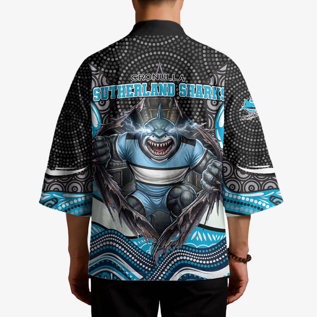 Cronulla Sutherland Sharks Kimono The Scream of Lightning Eyes - Indigenous Dot Ripping Effect