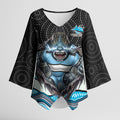 Cronulla Sutherland Sharks Kimono Sleeve Blouse The Scream of Lightning Eyes - Indigenous Dot Ripping Effect