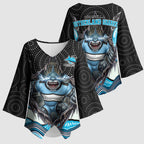 Cronulla Sutherland Sharks Kimono Sleeve Blouse The Scream of Lightning Eyes - Indigenous Dot Ripping Effect