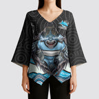 Cronulla Sutherland Sharks Kimono Sleeve Blouse The Scream of Lightning Eyes - Indigenous Dot Ripping Effect