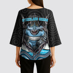 Cronulla Sutherland Sharks Kimono Sleeve Blouse The Scream of Lightning Eyes - Indigenous Dot Ripping Effect