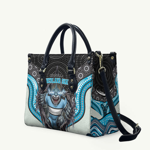 Cronulla Sutherland Sharks Leather Bag The Scream of Lightning Eyes - Indigenous Dot Ripping Effect