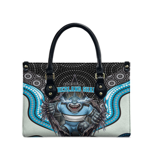 Cronulla Sutherland Sharks Leather Bag The Scream of Lightning Eyes - Indigenous Dot Ripping Effect
