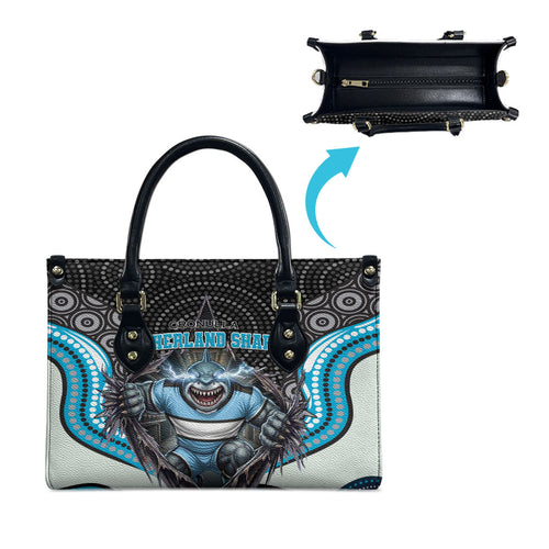 Cronulla Sutherland Sharks Leather Bag The Scream of Lightning Eyes - Indigenous Dot Ripping Effect