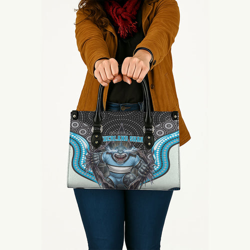 Cronulla Sutherland Sharks Leather Bag The Scream of Lightning Eyes - Indigenous Dot Ripping Effect