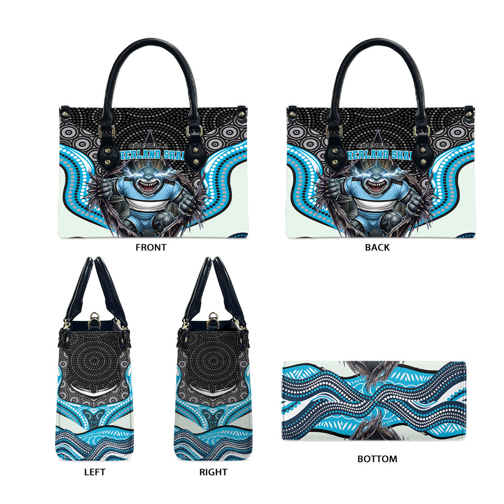 Cronulla Sutherland Sharks Leather Bag The Scream of Lightning Eyes - Indigenous Dot Ripping Effect