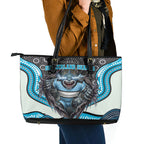 Cronulla Sutherland Sharks Leather Tote Bag The Scream of Lightning Eyes - Indigenous Dot Ripping Effect