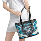 Cronulla Sutherland Sharks Leather Tote Bag The Scream of Lightning Eyes - Indigenous Dot Ripping Effect