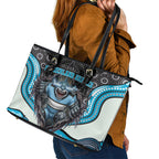 Cronulla Sutherland Sharks Leather Tote Bag The Scream of Lightning Eyes - Indigenous Dot Ripping Effect