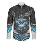 Cronulla Sutherland Sharks Long Sleeve Button Shirt The Scream of Lightning Eyes - Indigenous Dot Ripping Effect