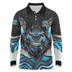 Cronulla Sutherland Sharks Long Sleeve Polo Shirt The Scream of Lightning Eyes - Indigenous Dot Ripping Effect