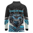 Cronulla Sutherland Sharks Long Sleeve Polo Shirt The Scream of Lightning Eyes - Indigenous Dot Ripping Effect