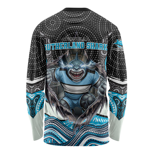 Cronulla Sutherland Sharks Long Sleeve Shirt The Scream of Lightning Eyes - Indigenous Dot Ripping Effect