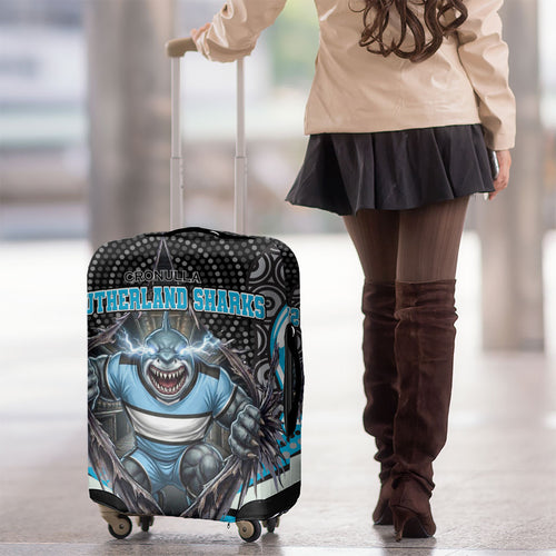 Cronulla Sutherland Sharks Luggage Cover The Scream of Lightning Eyes - Indigenous Dot Ripping Effect