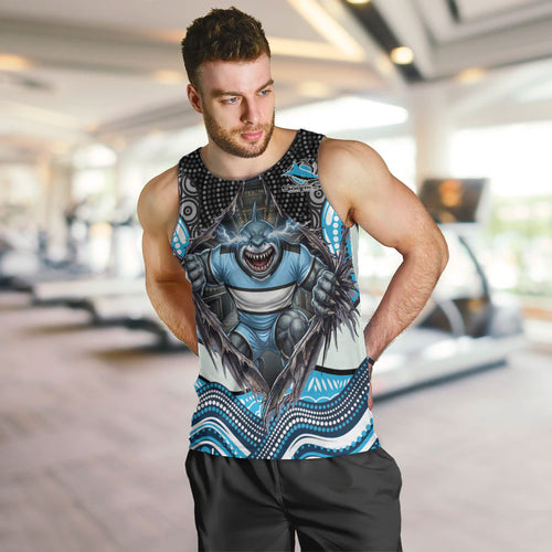 Cronulla Sutherland Sharks Men Tank Top The Scream of Lightning Eyes - Indigenous Dot Ripping Effect
