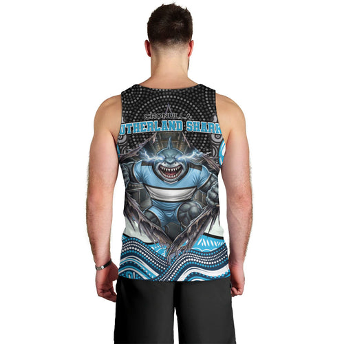 Cronulla Sutherland Sharks Men Tank Top The Scream of Lightning Eyes - Indigenous Dot Ripping Effect