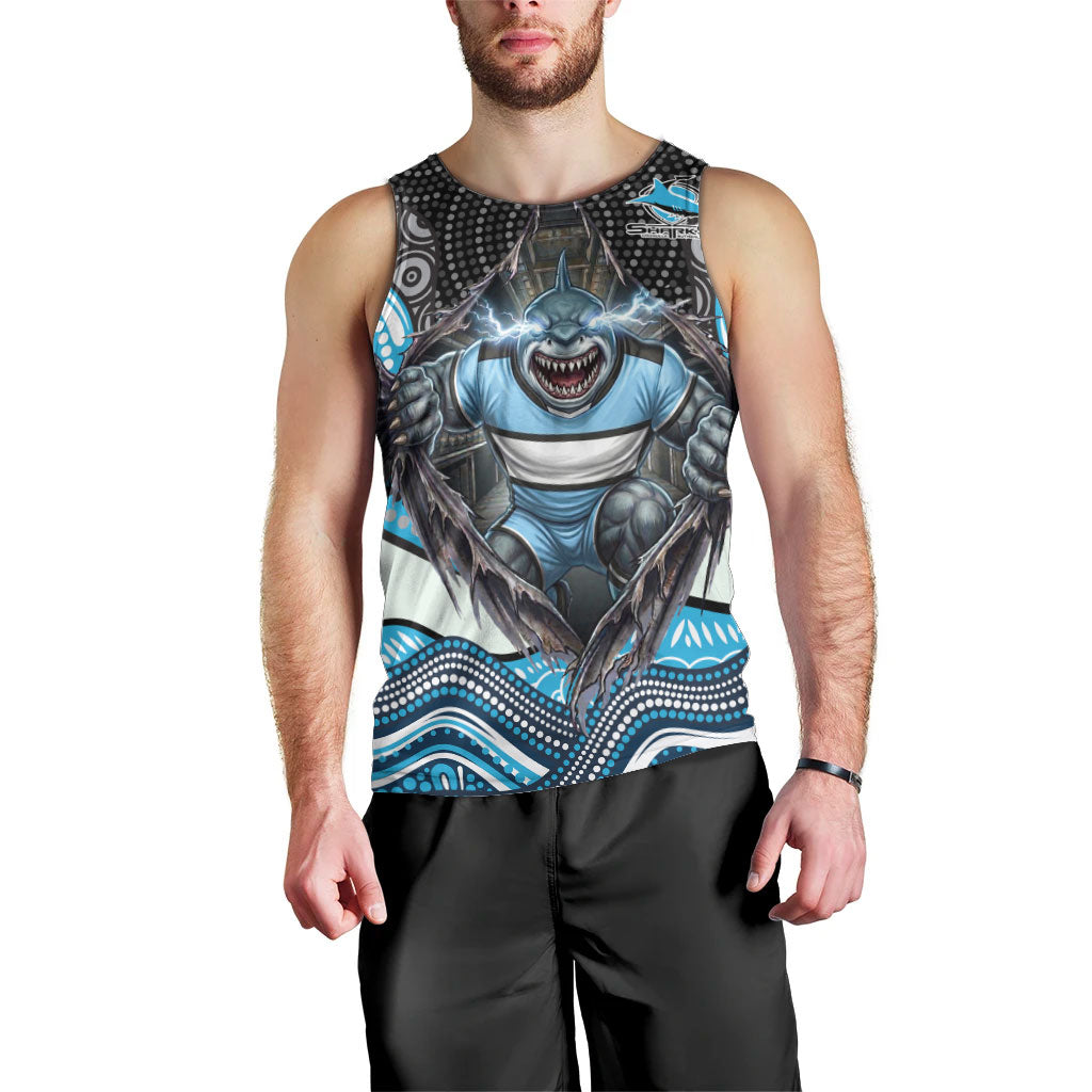 Cronulla Sutherland Sharks Men Tank Top The Scream of Lightning Eyes - Indigenous Dot Ripping Effect