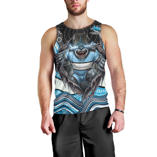 Cronulla Sutherland Sharks Men Tank Top The Scream of Lightning Eyes - Indigenous Dot Ripping Effect