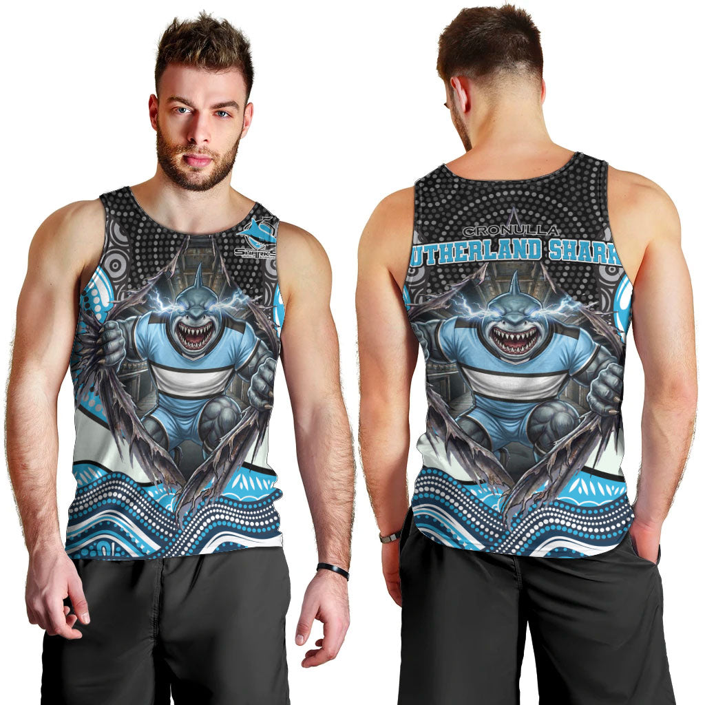 Cronulla Sutherland Sharks Men Tank Top The Scream of Lightning Eyes - Indigenous Dot Ripping Effect