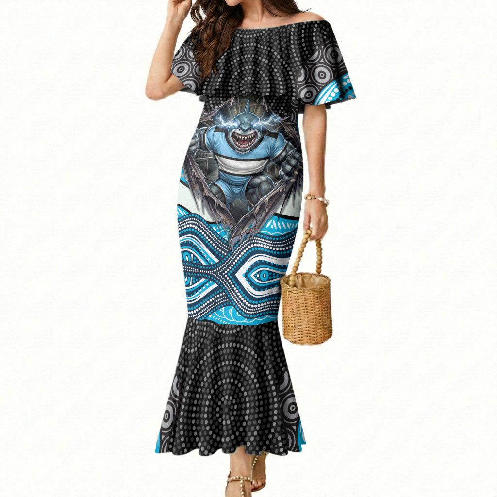 Cronulla Sutherland Sharks Mermaid Dress The Scream of Lightning Eyes - Indigenous Dot Ripping Effect