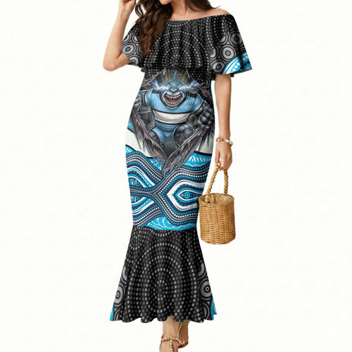 Cronulla Sutherland Sharks Mermaid Dress The Scream of Lightning Eyes - Indigenous Dot Ripping Effect