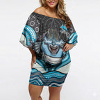 Cronulla Sutherland Sharks Off Shoulder Short Dress The Scream of Lightning Eyes - Indigenous Dot Ripping Effect