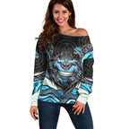Cronulla Sutherland Sharks Off Shoulder Sweater The Scream of Lightning Eyes - Indigenous Dot Ripping Effect
