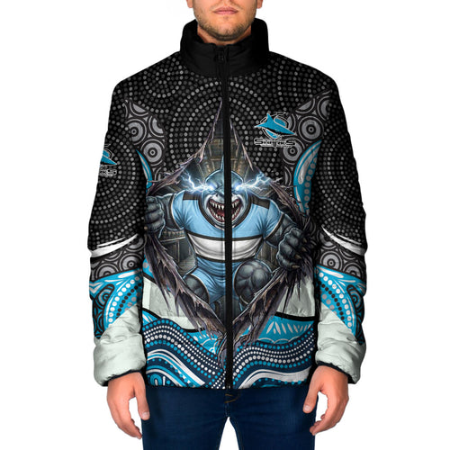 Cronulla Sutherland Sharks Padded Jacket The Scream of Lightning Eyes - Indigenous Dot Ripping Effect